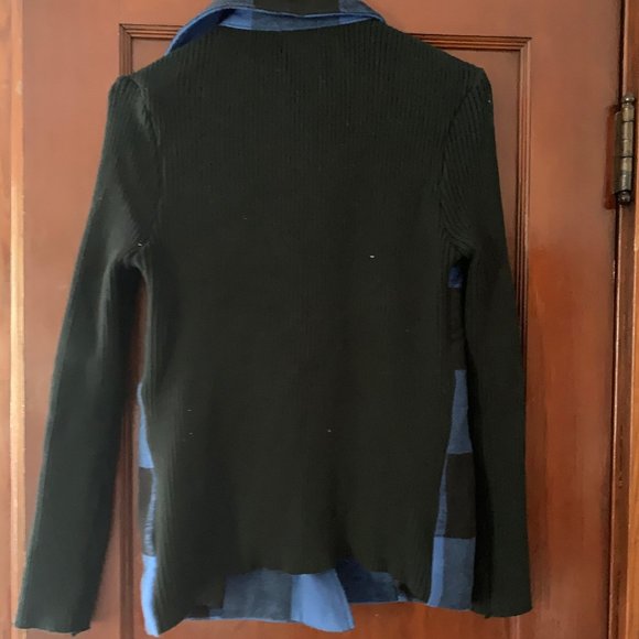 Blue Plaid Jacket with Sweater Sleeves - Picture 3 of 3